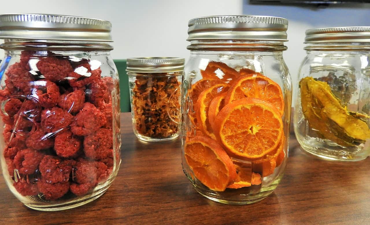 mason jars of dehydrated fruits