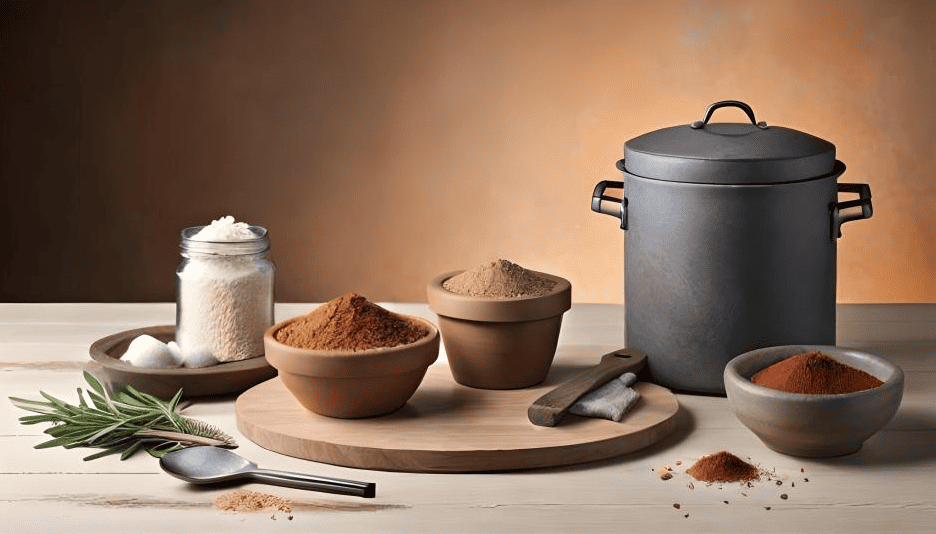 rustic table with ancient food preservation tools 