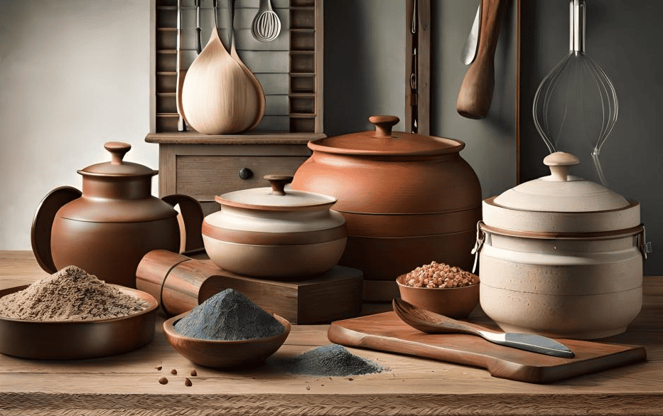 rustic table with ancient food preservation tools