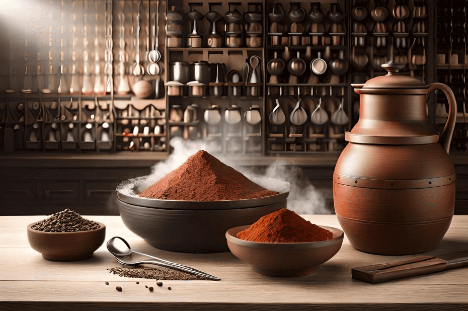 rustic table with ancient food preservation tools